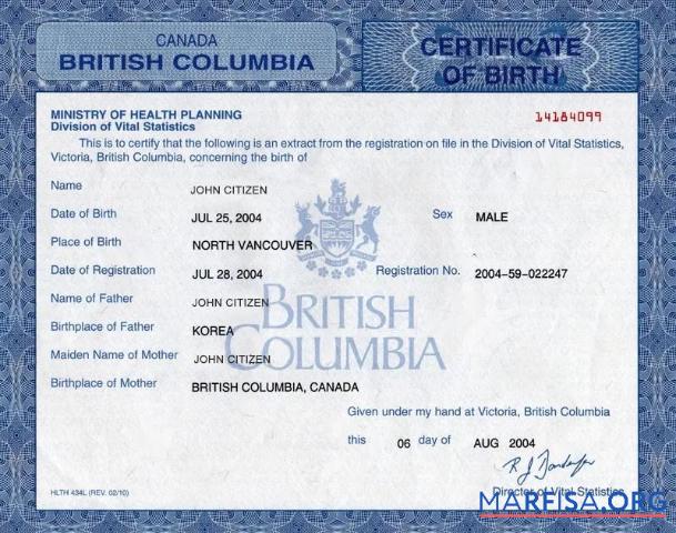 Blank Canada Ministry of health planning birth certificate download for verification